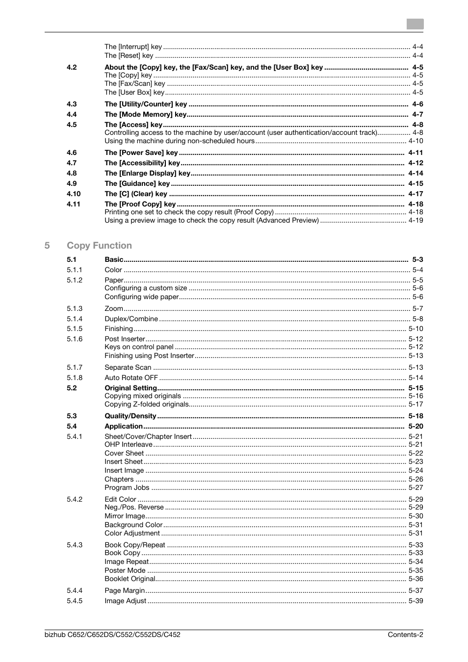 5copy function | Konica Minolta BIZHUB C652DS User Manual | Page 3 / 307