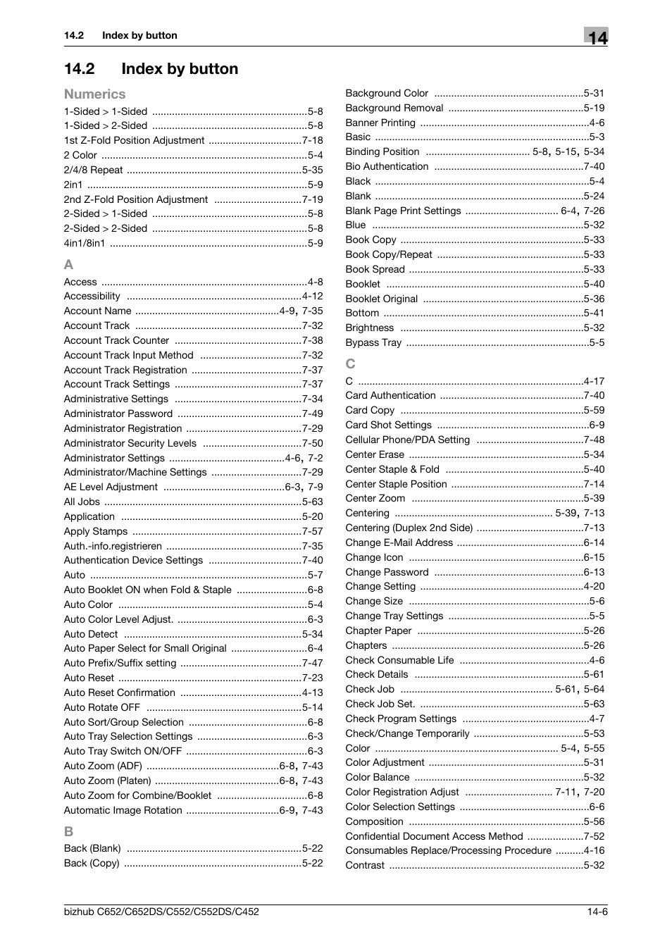 2 index by button, A to c, Index by button -6 | Konica Minolta BIZHUB C652DS User Manual | Page 302 / 307