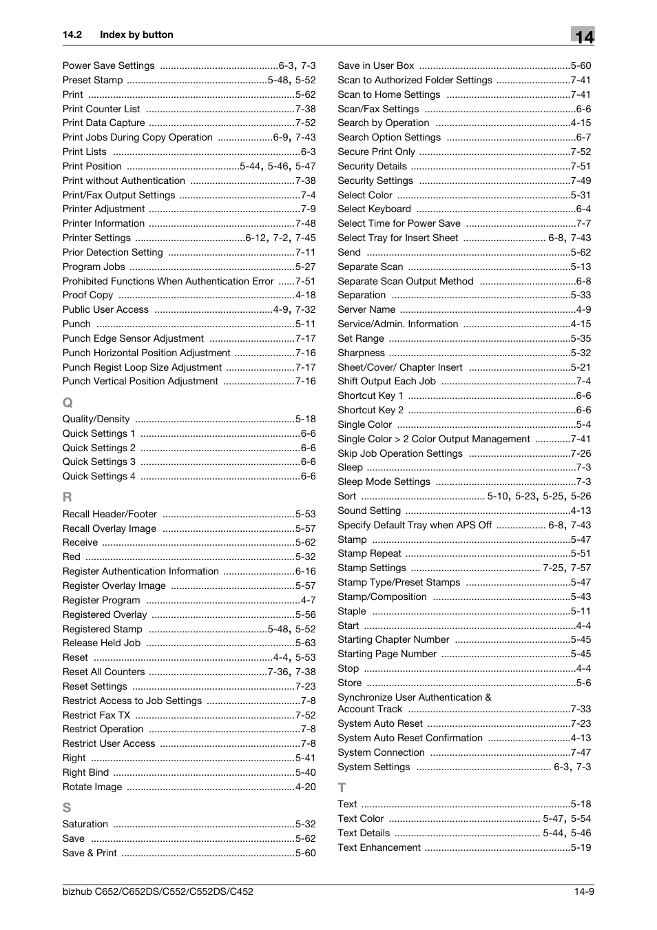 Q to t | Konica Minolta BIZHUB C652DS User Manual | Page 305 / 307