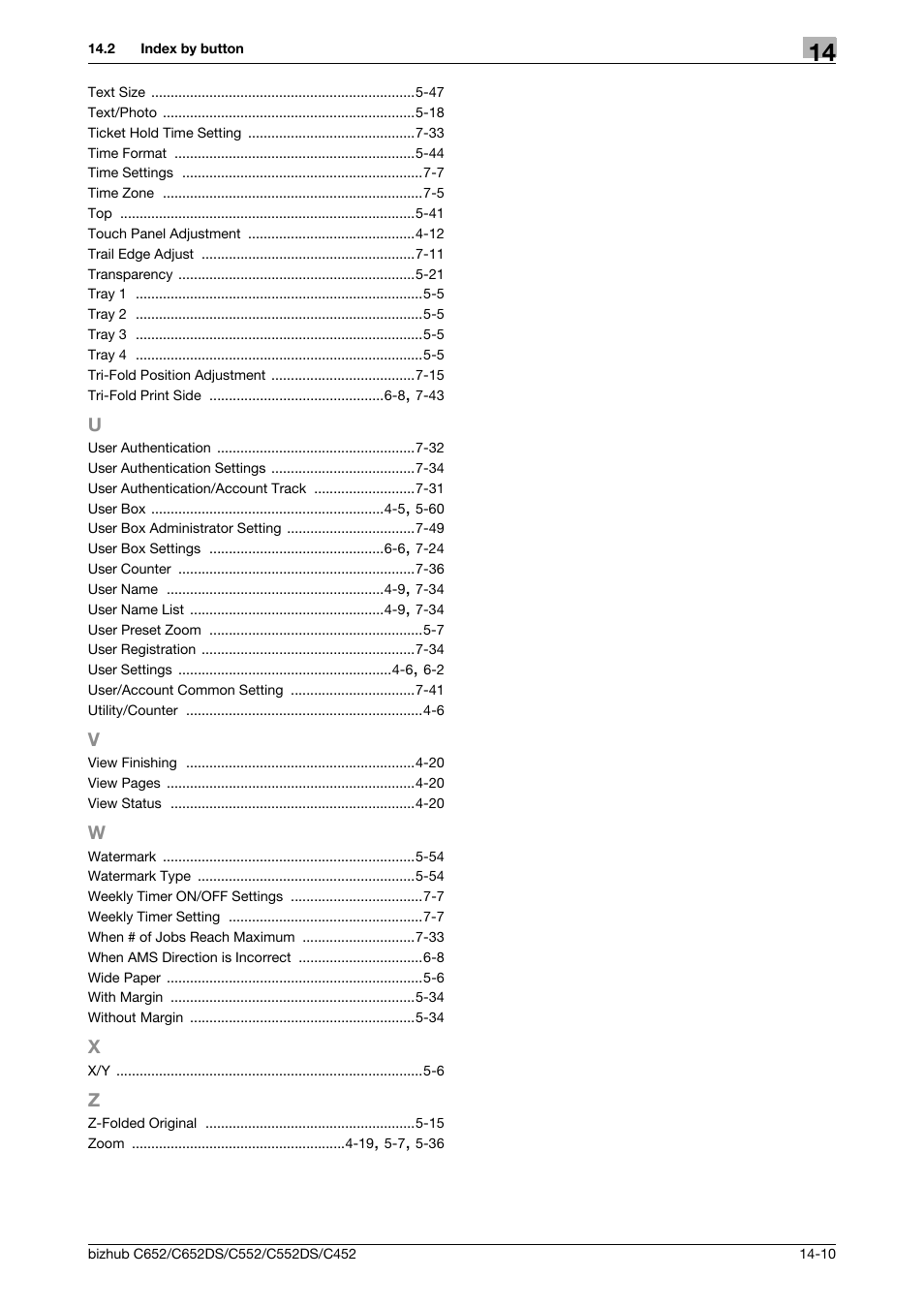 U to z | Konica Minolta BIZHUB C652DS User Manual | Page 306 / 307