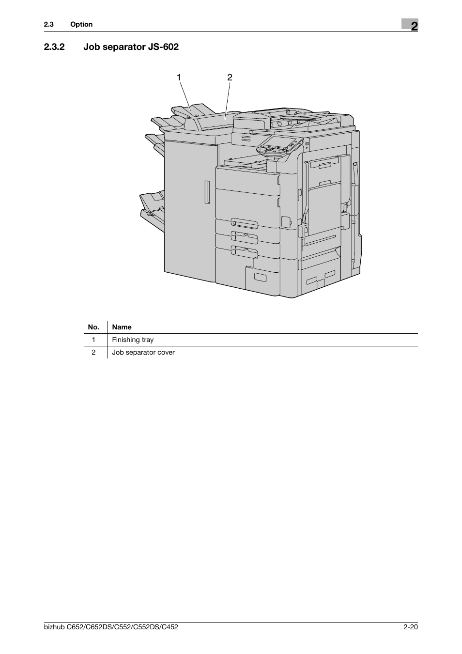 2 job separator js-602, Job separator js-602 -20 | Konica Minolta BIZHUB C652DS User Manual | Page 32 / 307