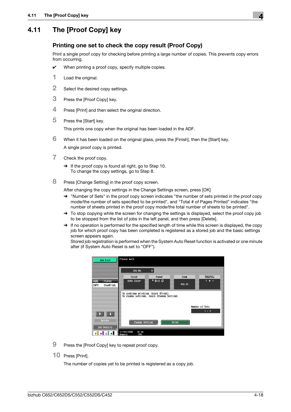 11 the [proof copy] key, P. 4-18 | Konica Minolta BIZHUB C652DS User Manual | Page 64 / 307