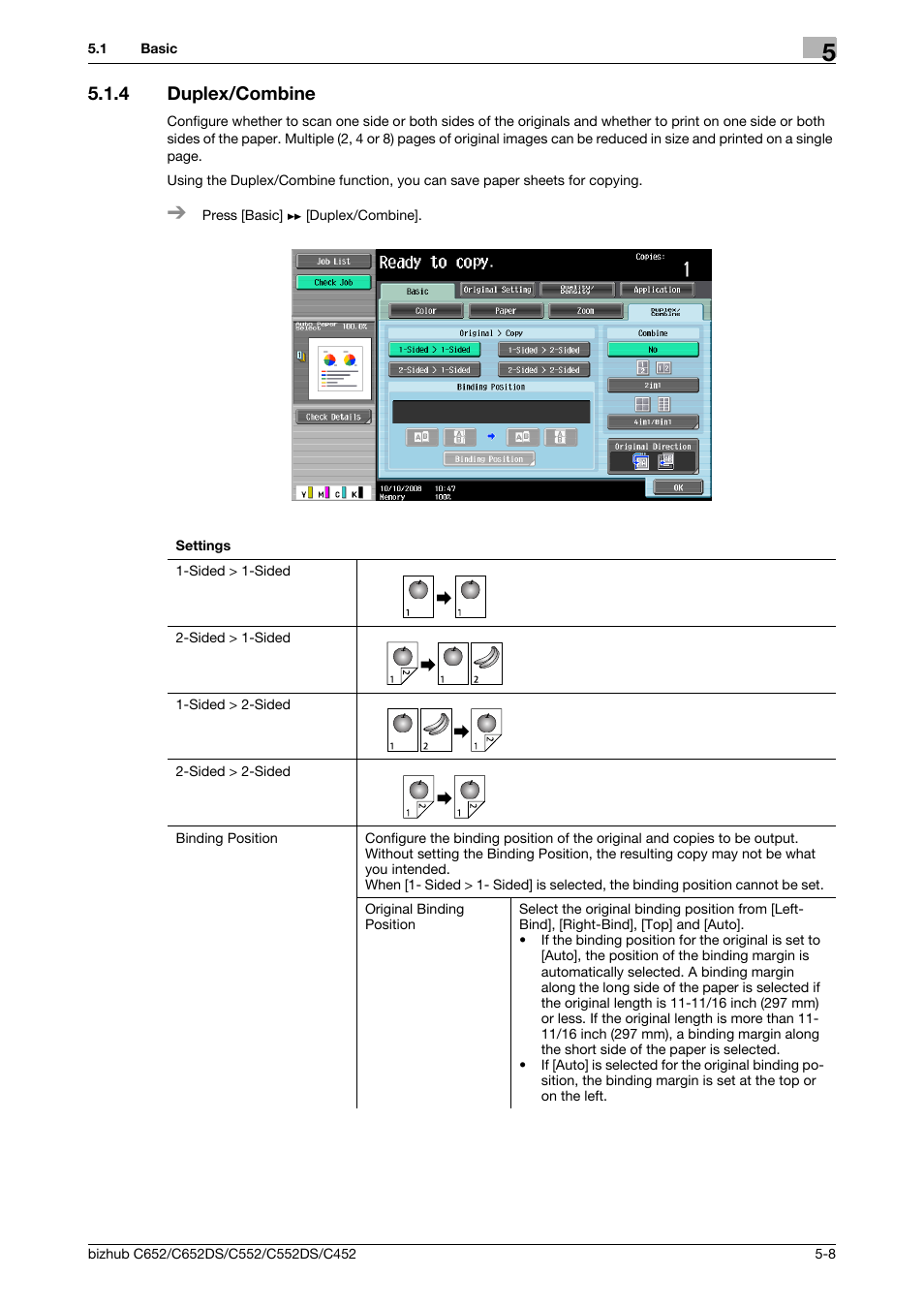 4 duplex/combine, Duplex/combine -8, P. 5-8 | Konica Minolta BIZHUB C652DS User Manual | Page 74 / 307