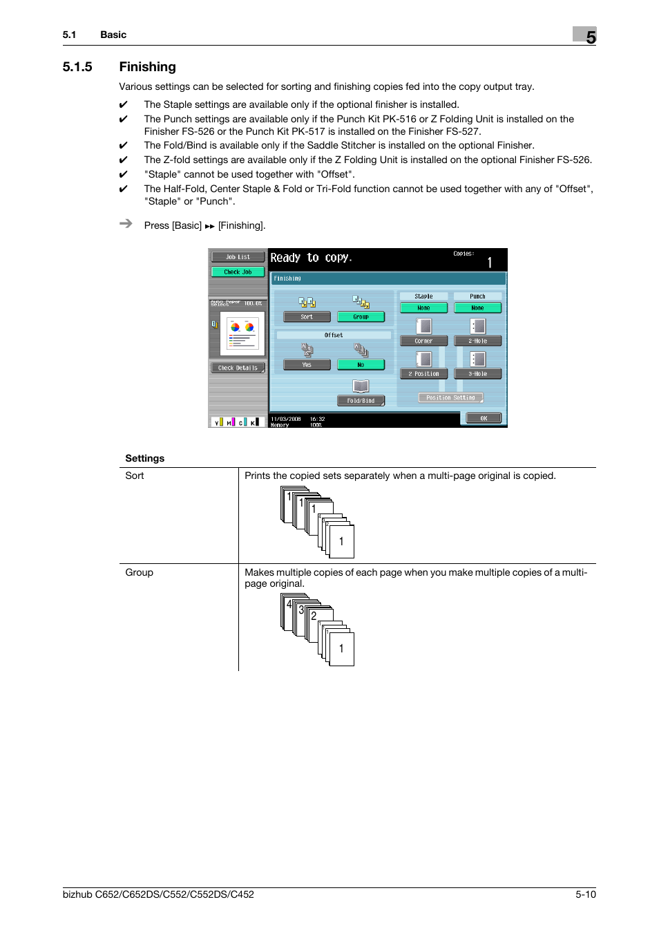 5 finishing, Finishing -10, P. 5-10 | Konica Minolta BIZHUB C652DS User Manual | Page 76 / 307