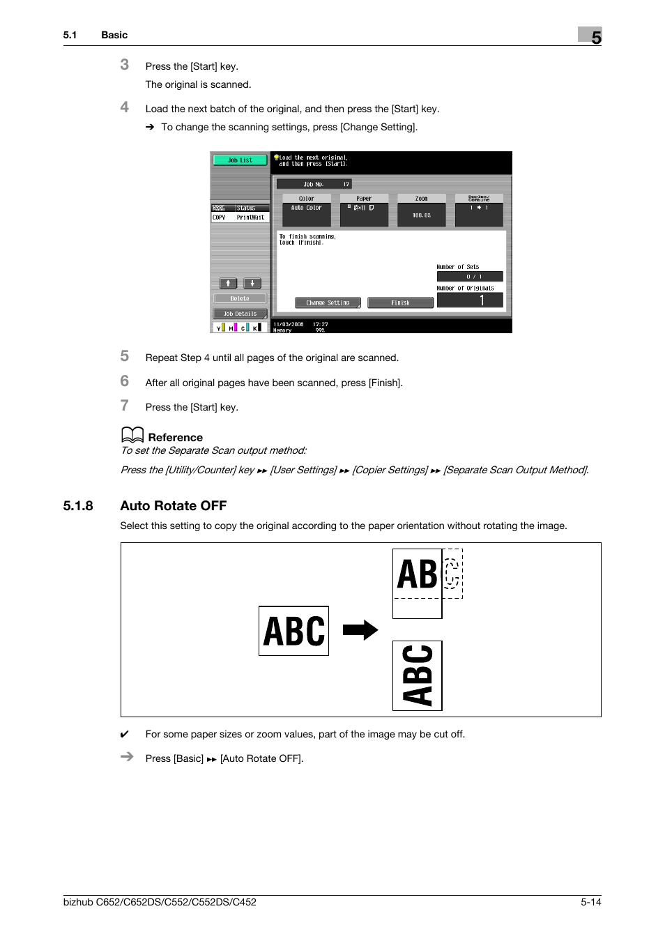 8 auto rotate off, Auto rotate off -14, P. 5-14 | Konica Minolta BIZHUB C652DS User Manual | Page 80 / 307