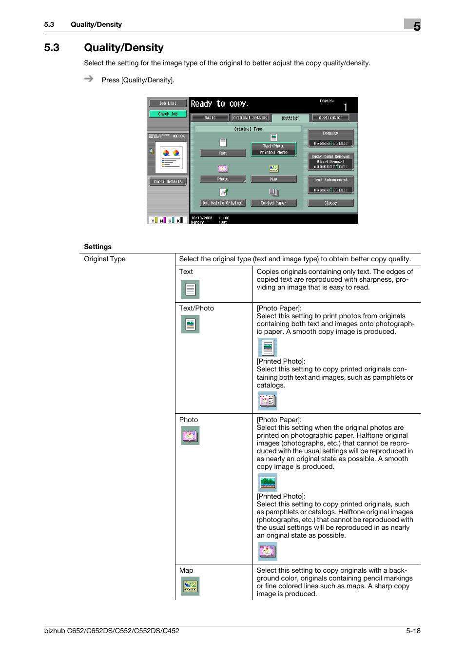 3 quality/density, Quality/density -18, P. 5-18 | Konica Minolta BIZHUB C652DS User Manual | Page 84 / 307