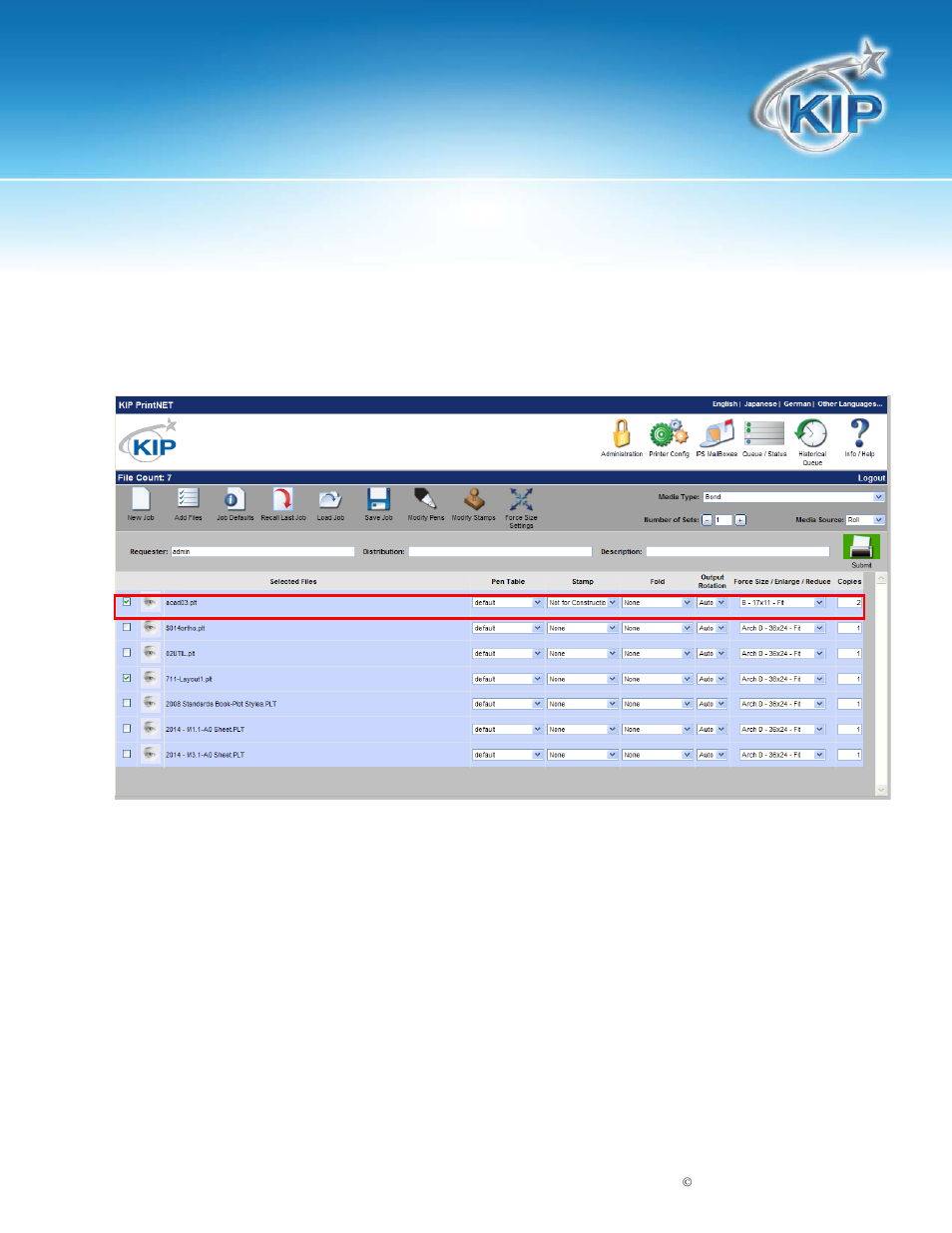 Individual parameters, Kip printnet | Konica Minolta KIP 7100 User Manual | Page 20 / 54