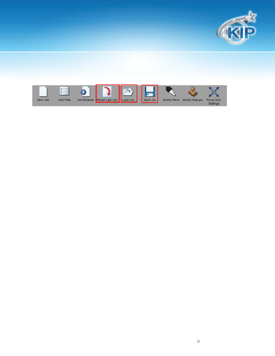 Job management, Recall last job, Save job | Load job, Kip printnet | Konica Minolta KIP 7100 User Manual | Page 21 / 54