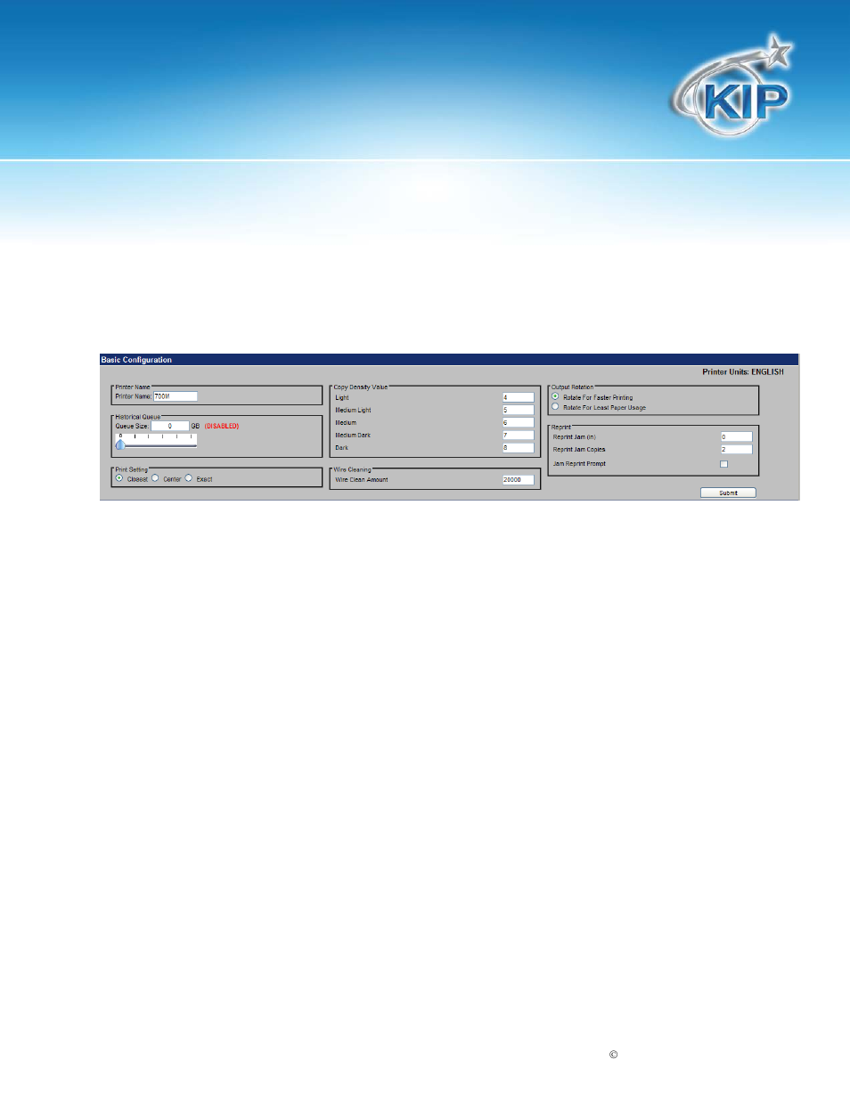 Printer configuration, Basic configuration, Kip printnet | Konica Minolta KIP 7100 User Manual | Page 37 / 54