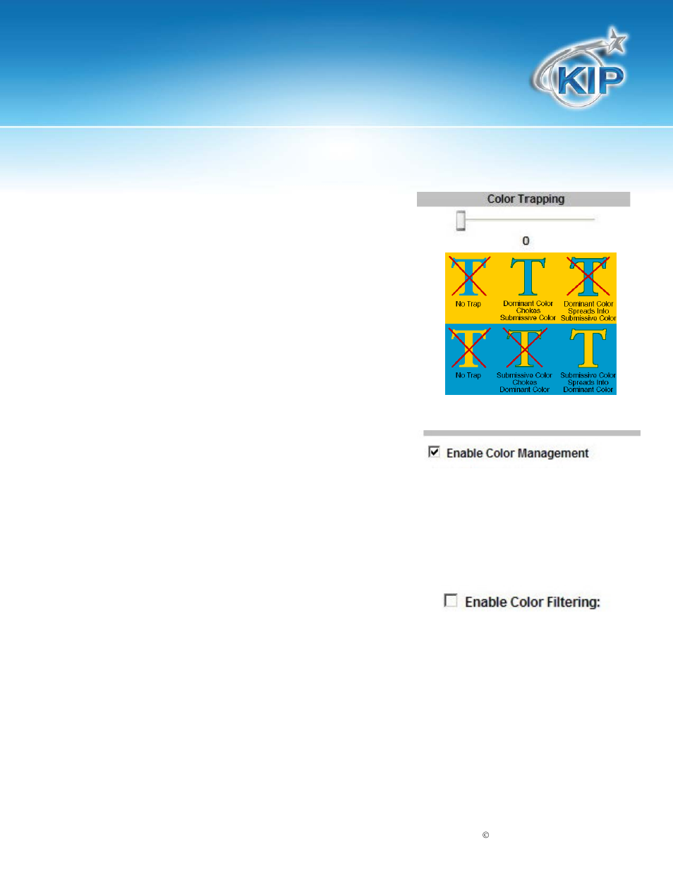 Color trapping, Enable color management, Enable color filtering | Kip printnet | Konica Minolta KIP 7100 User Manual | Page 49 / 54