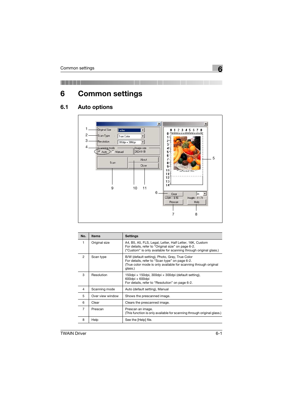 6 common settings, 1 auto options, Common settings | Auto options -1, 6common settings | Konica Minolta bizhub 160 User Manual | Page 24 / 36