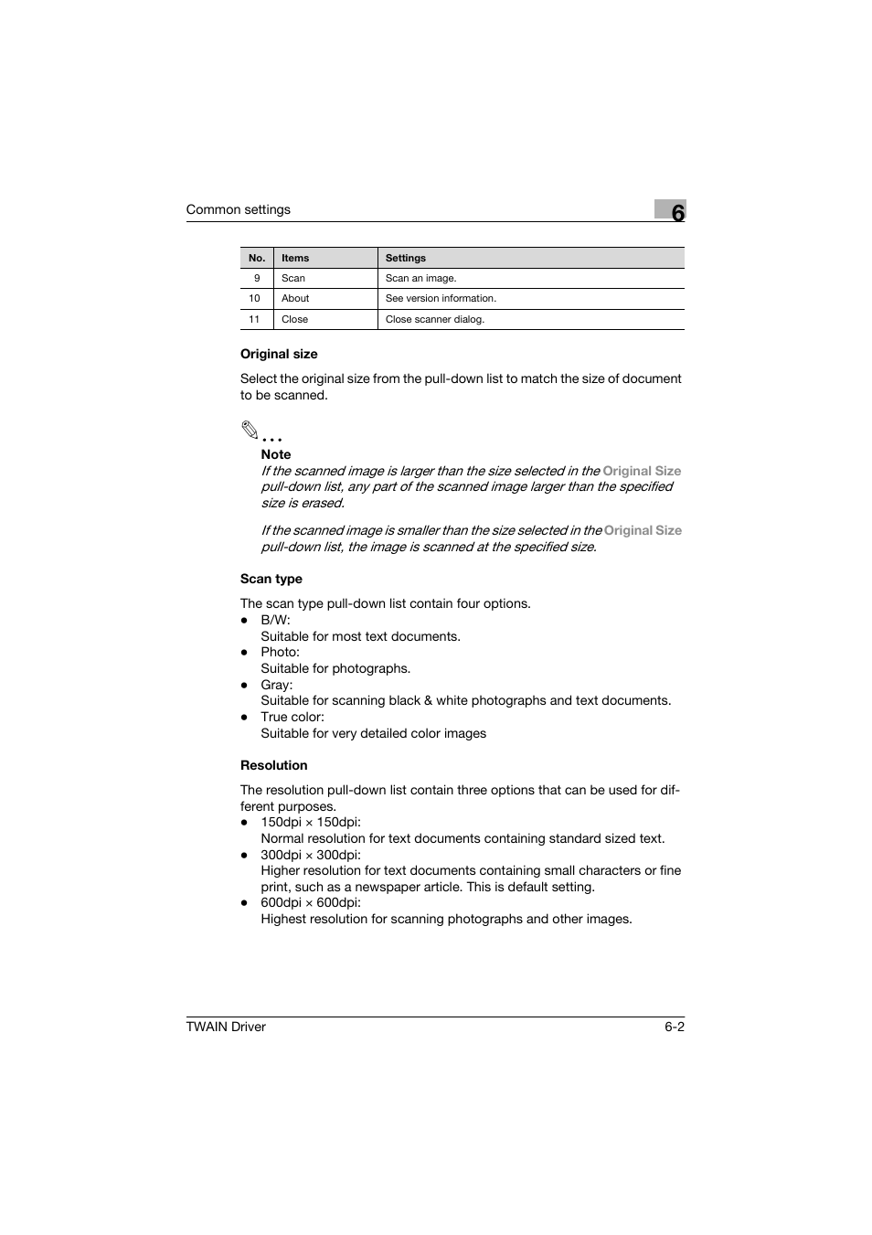 Original size, Scan type, Resolution | Original size -2 scan type -2 resolution -2 | Konica Minolta bizhub 160 User Manual | Page 25 / 36