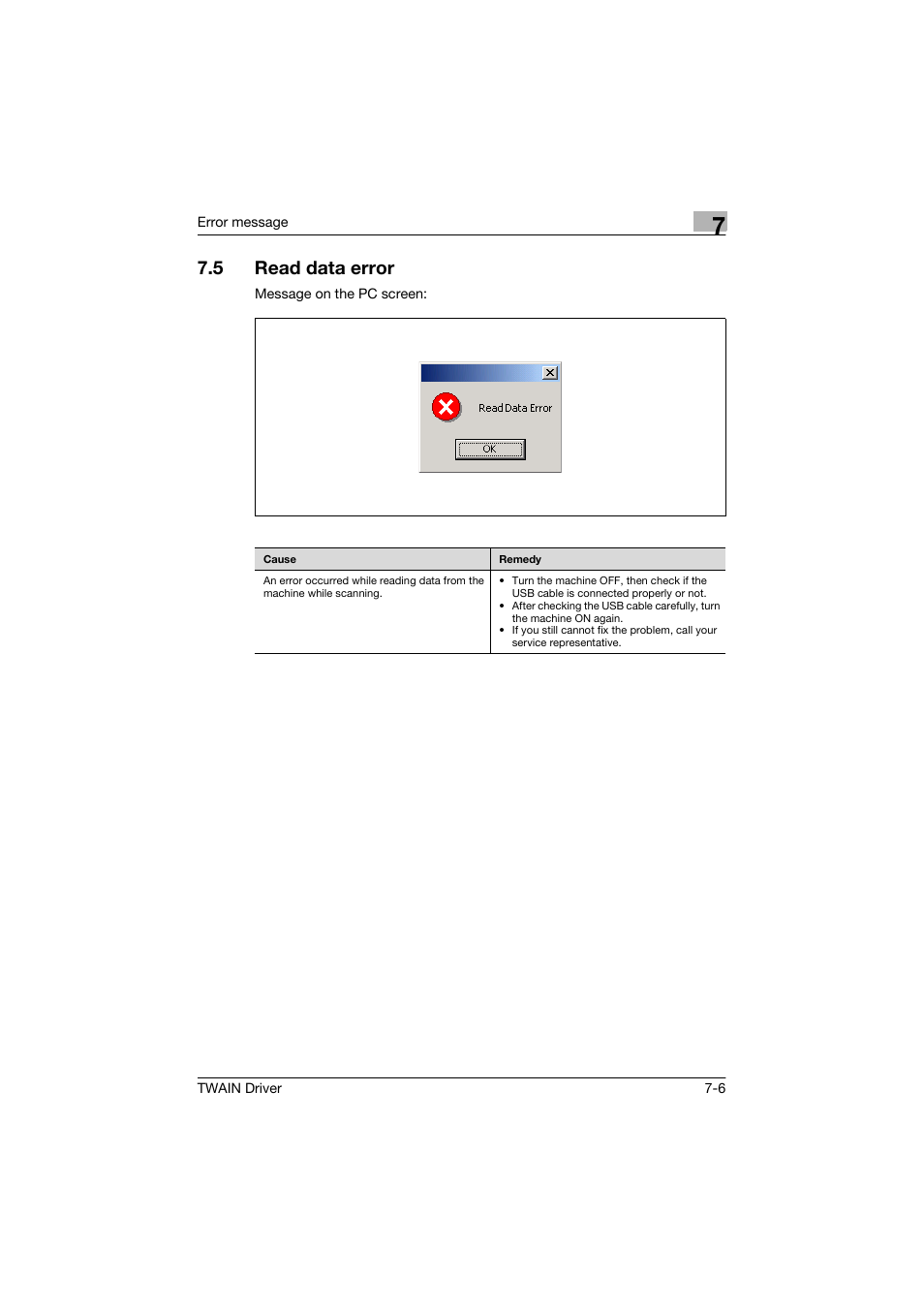 5 read data error, Read data error -6 | Konica Minolta bizhub 160 User Manual | Page 35 / 36