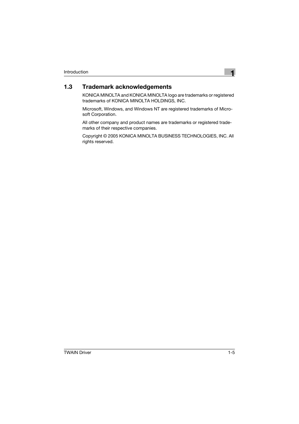 3 trademark acknowledgements, Trademark acknowledgements -5 | Konica Minolta bizhub 160 User Manual | Page 8 / 36