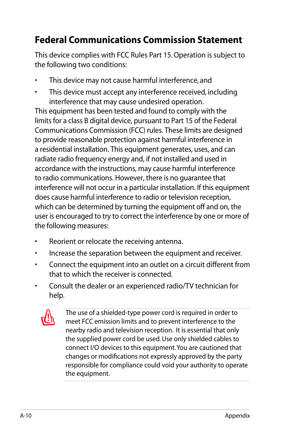 Federal communications commission statement | Asus Eee PC 8G  EN User Manual | Page 116 / 140