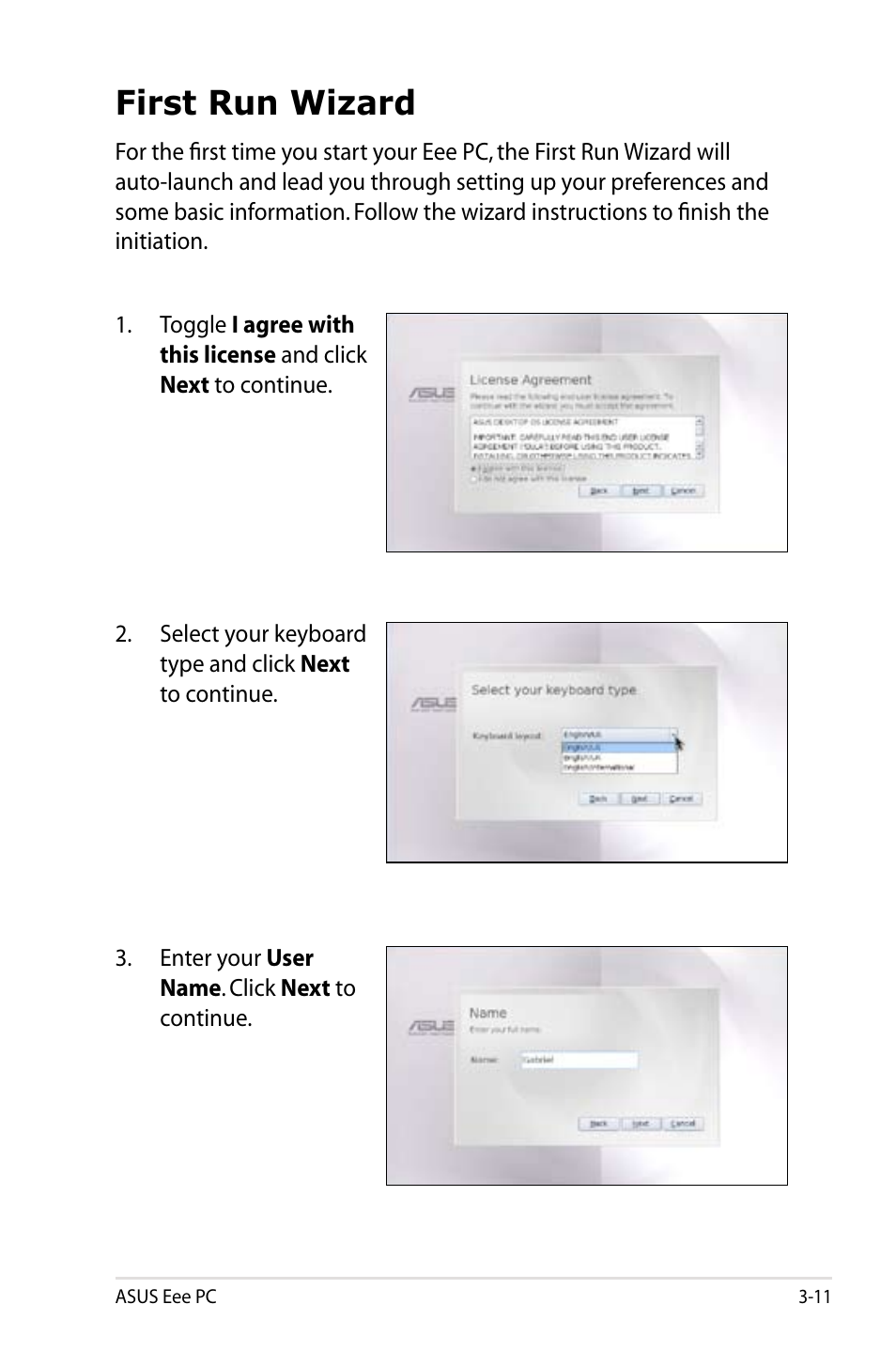 First run wizard | Asus Eee PC 8G  EN User Manual | Page 33 / 140