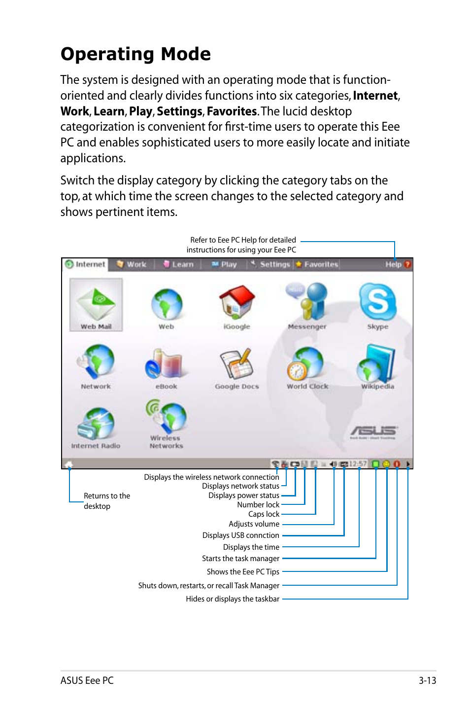 Operating mode | Asus Eee PC 8G  EN User Manual | Page 35 / 140