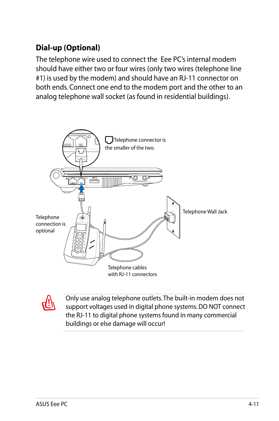 Dial-up (optional) | Asus Eee PC 8G  EN User Manual | Page 47 / 140