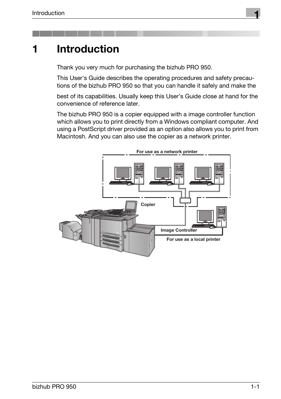 1 introduction, Introduction, 1introduction | Konica Minolta bizhub PRO 950 User Manual | Page 6 / 122