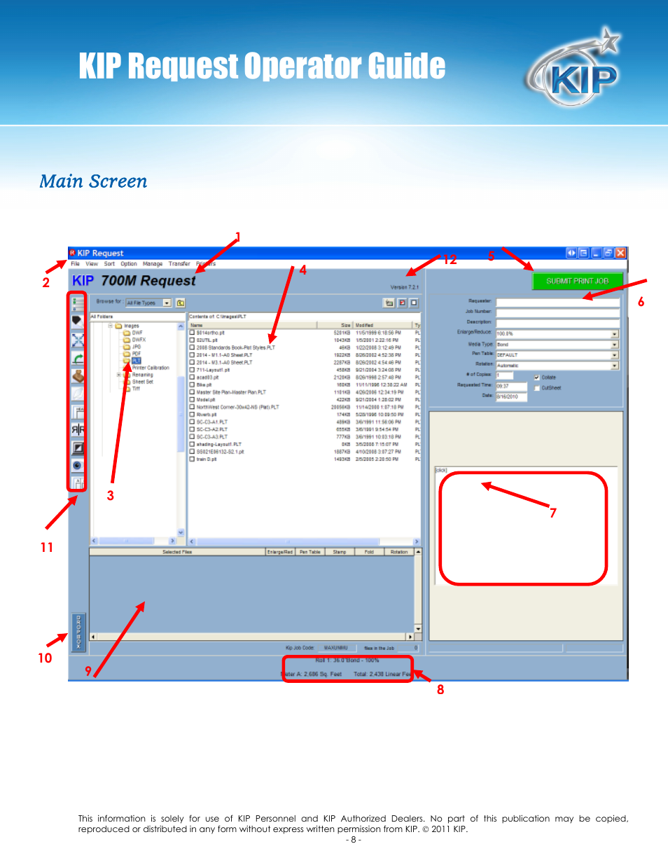 Kip request operator guide, Main screen | Konica Minolta KIP C7800 User Manual | Page 12 / 84