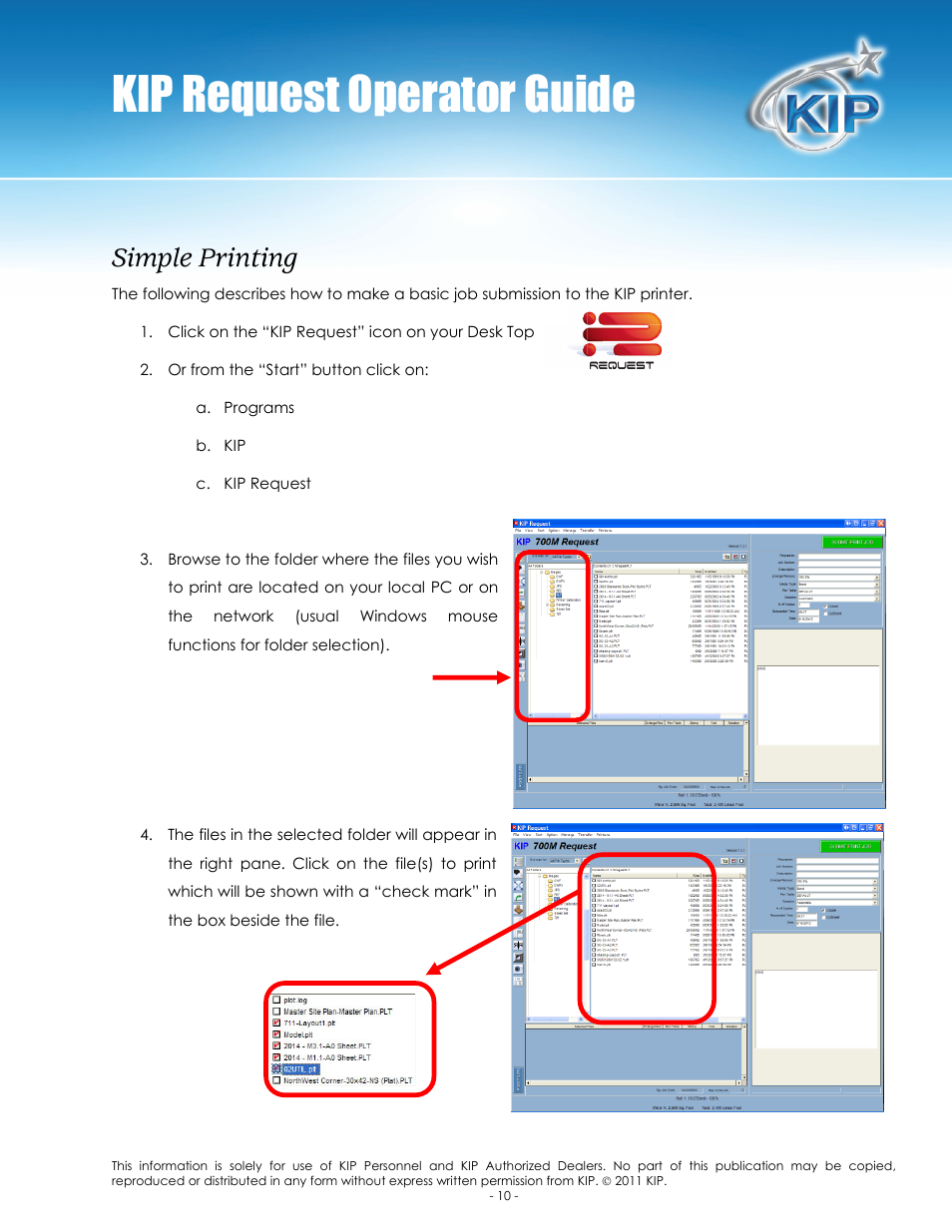 Kip request operator guide, Simple printing | Konica Minolta KIP C7800 User Manual | Page 14 / 84
