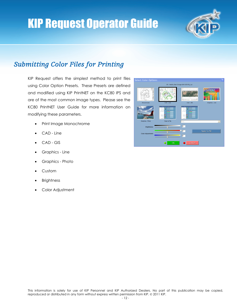 Kip request operator guide, Submitting color files for printing | Konica Minolta KIP C7800 User Manual | Page 16 / 84