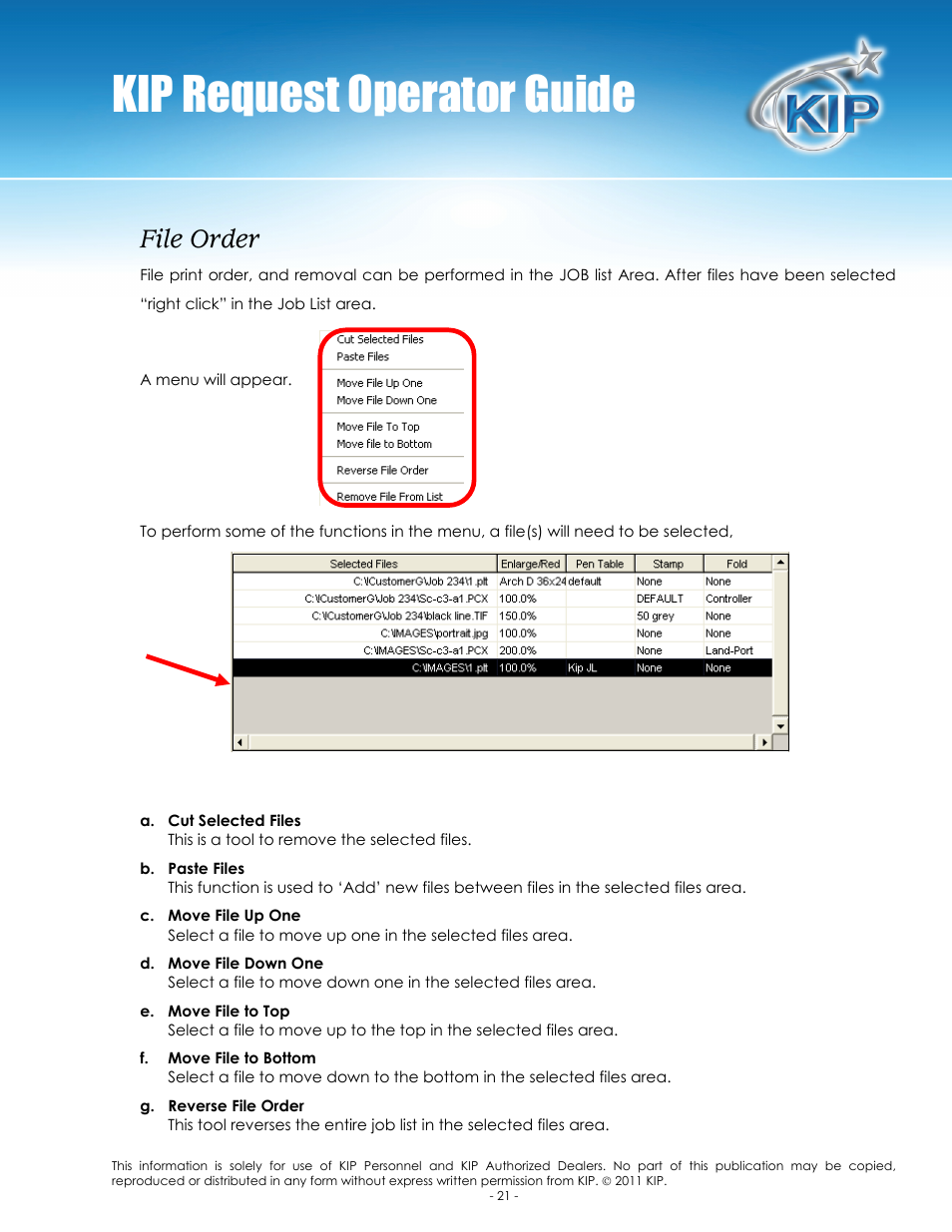 Kip request operator guide, File order | Konica Minolta KIP C7800 User Manual | Page 25 / 84