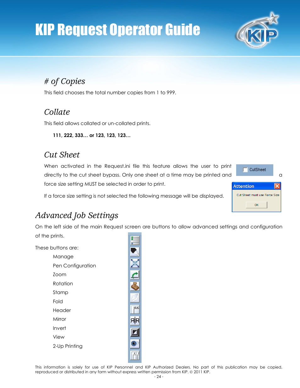 Kip request operator guide, Of copies, Collate | Cut sheet, Advanced job settings | Konica Minolta KIP C7800 User Manual | Page 28 / 84