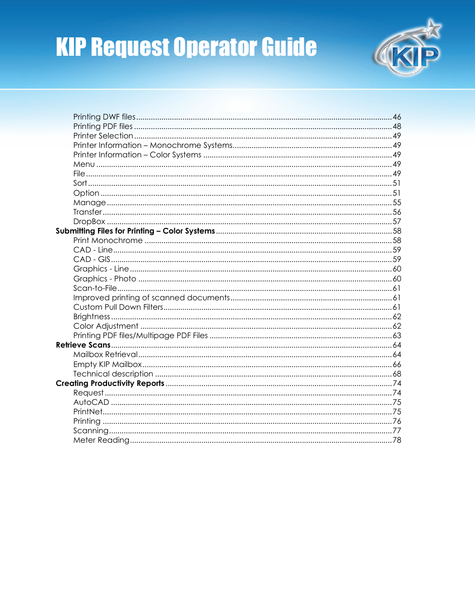 Kip request operator guide | Konica Minolta KIP C7800 User Manual | Page 4 / 84