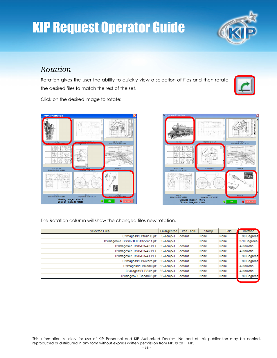 Kip request operator guide, Rotation | Konica Minolta KIP C7800 User Manual | Page 40 / 84