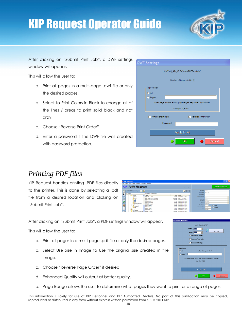 Kip request operator guide, Printing pdf files | Konica Minolta KIP C7800 User Manual | Page 52 / 84