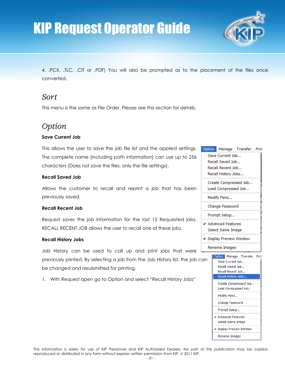 Kip request operator guide, Sort, Option | Konica Minolta KIP C7800 User Manual | Page 55 / 84