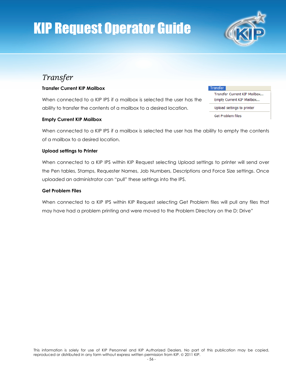 Kip request operator guide, Transfer | Konica Minolta KIP C7800 User Manual | Page 60 / 84