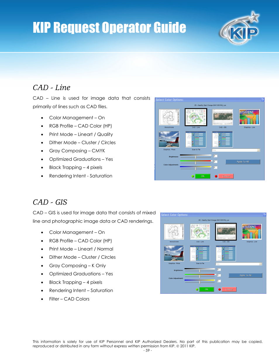 Kip request operator guide, Cad - line, Cad - gis | Konica Minolta KIP C7800 User Manual | Page 63 / 84