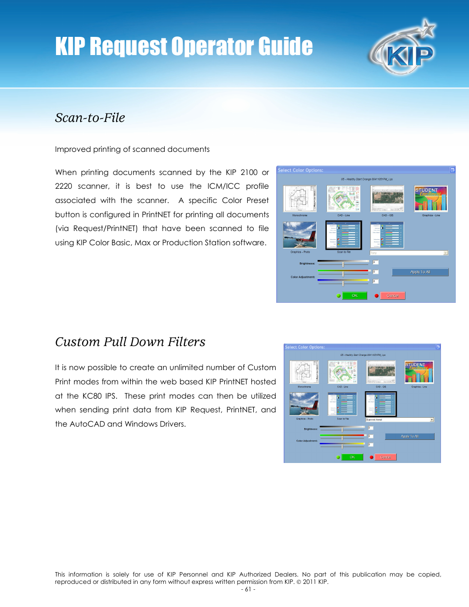 Kip request operator guide, Scan-to-file, Custom pull down filters | Konica Minolta KIP C7800 User Manual | Page 65 / 84