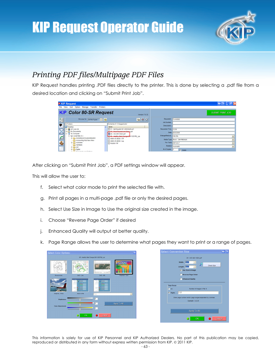 Kip request operator guide, Printing pdf files/multipage pdf files | Konica Minolta KIP C7800 User Manual | Page 67 / 84