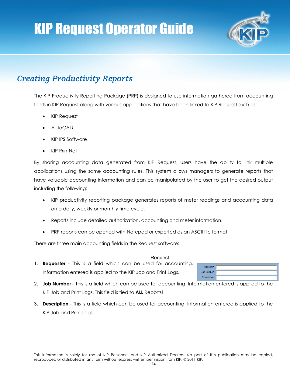 Kip request operator guide, Creating productivity reports | Konica Minolta KIP C7800 User Manual | Page 78 / 84