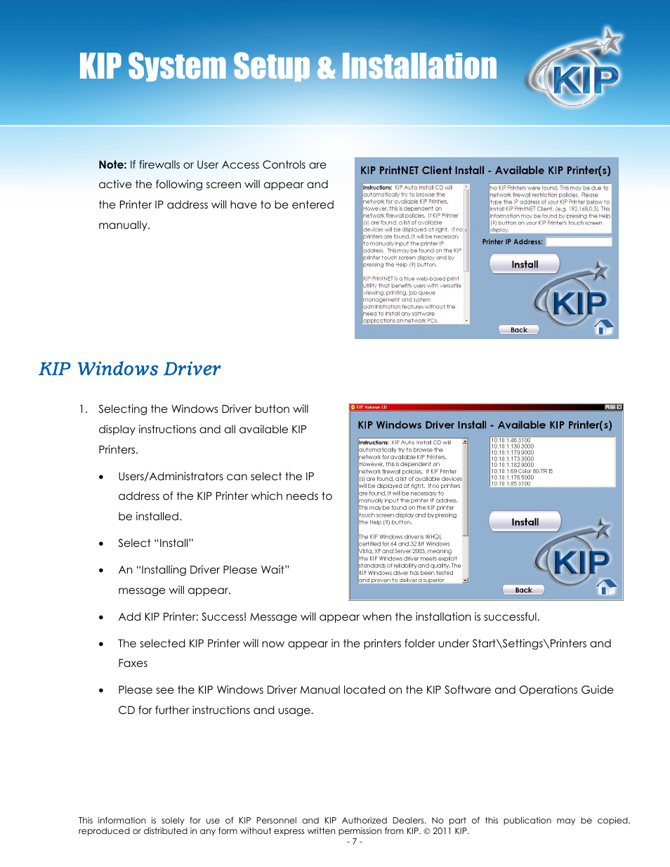 Kip system setup & installation, Kip windows driver | Konica Minolta KIP C7800 User Manual | Page 10 / 24