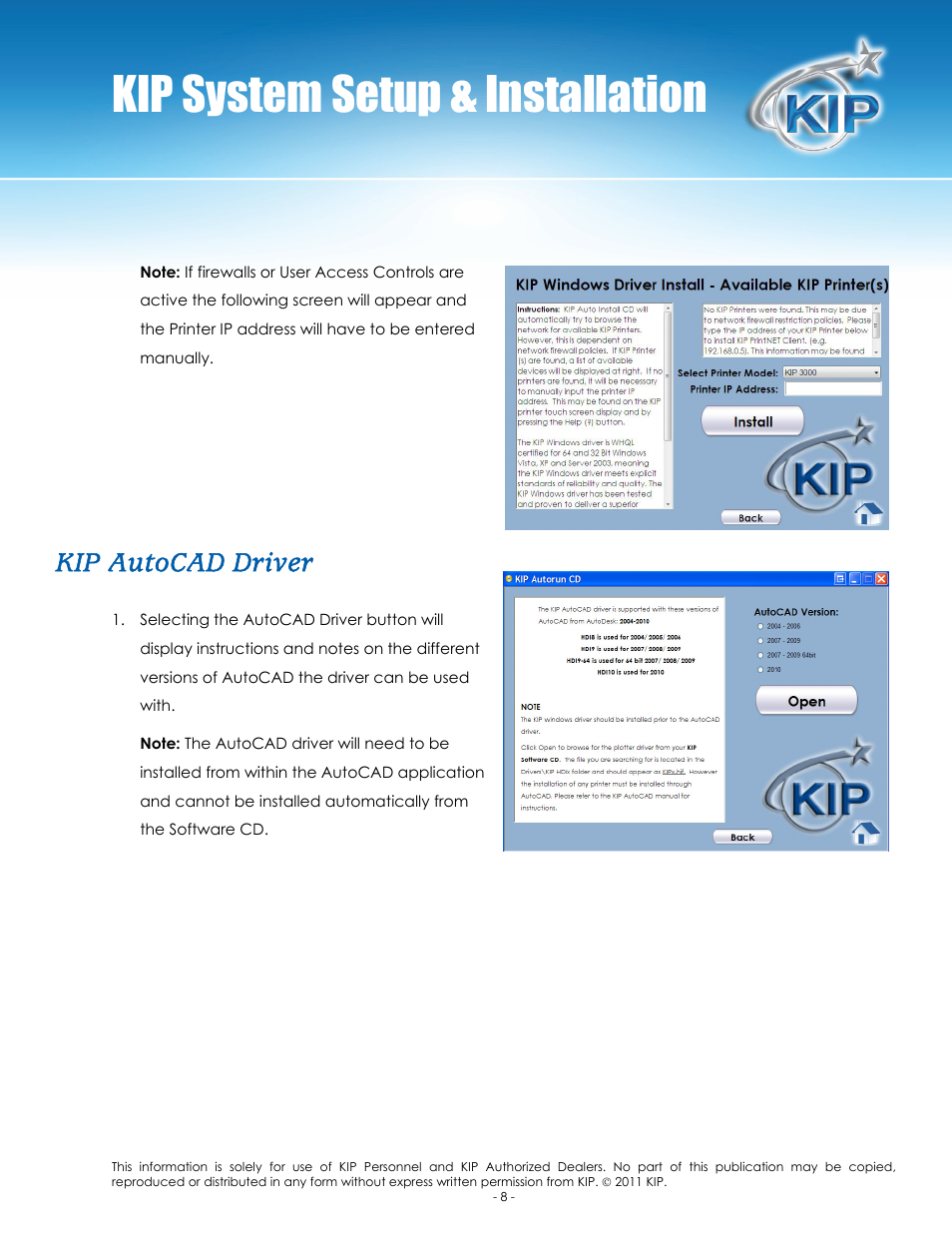 Kip system setup & installation, Kip autocad driver | Konica Minolta KIP C7800 User Manual | Page 11 / 24