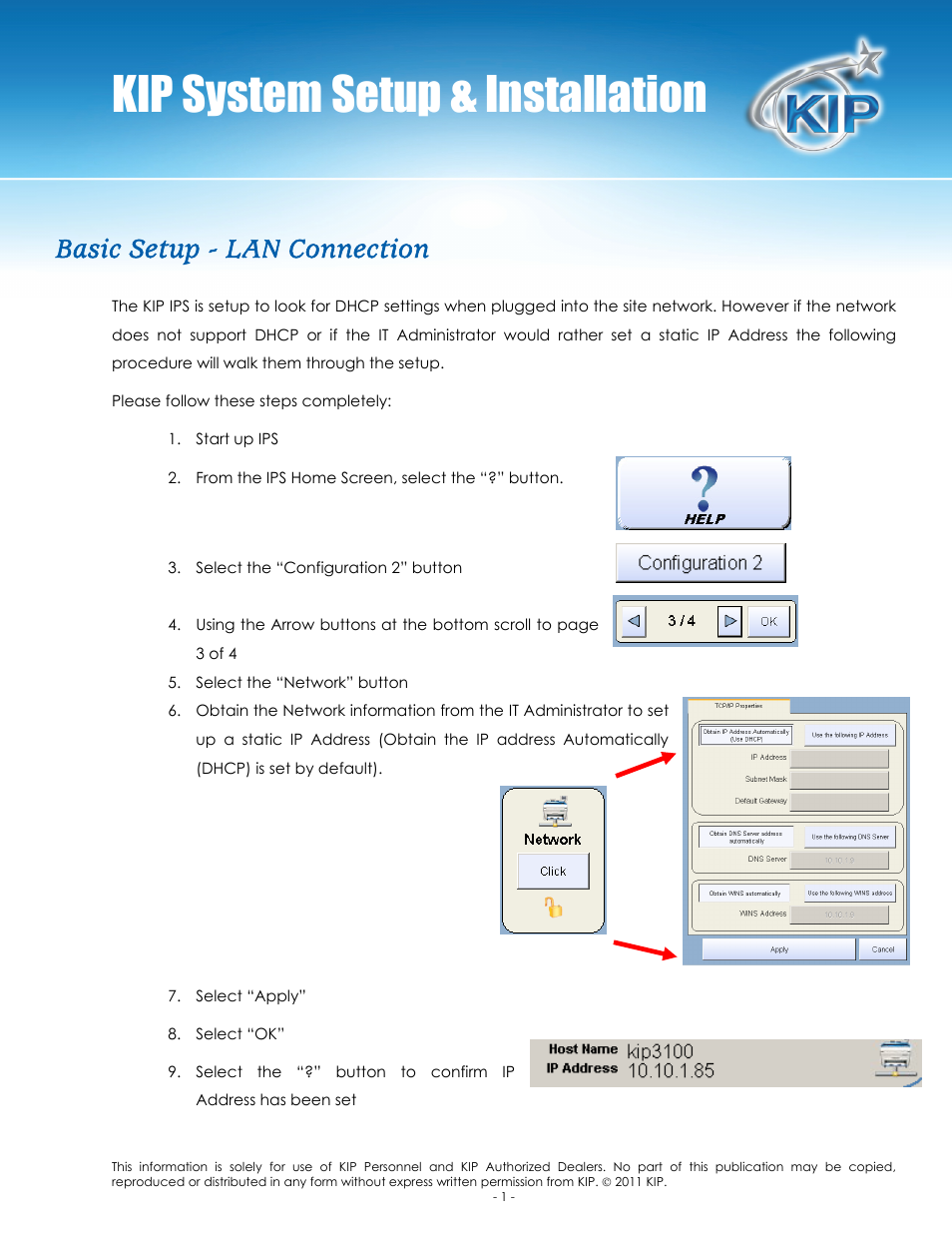 Kip system setup & installation, Basic setup - lan connection | Konica Minolta KIP C7800 User Manual | Page 4 / 24