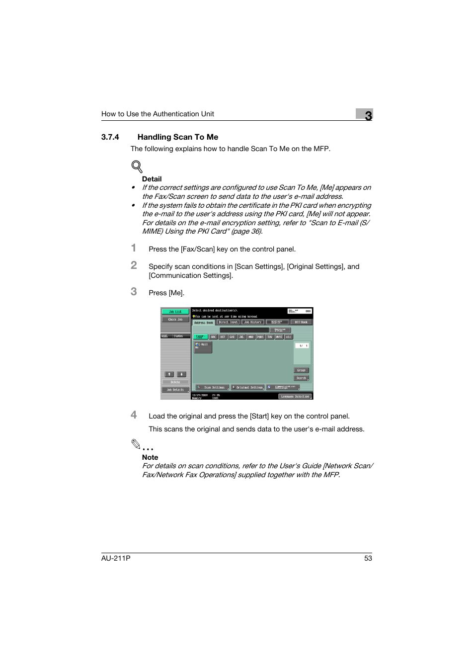 4 handling scan to me, Handling scan to me | Konica Minolta AU-211P User Manual | Page 54 / 65