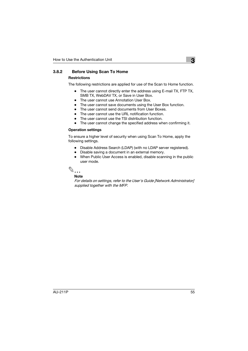 2 before using scan to home, Before using scan to home | Konica Minolta AU-211P User Manual | Page 56 / 65