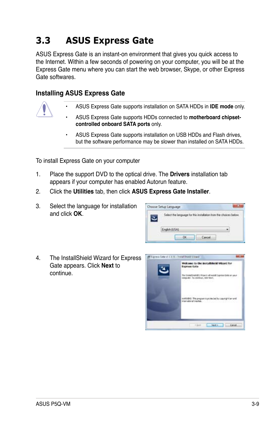 3 asus express gate, Asus express gate -9 | Asus Motherboard P5Q-VM User Manual | Page 109 / 118