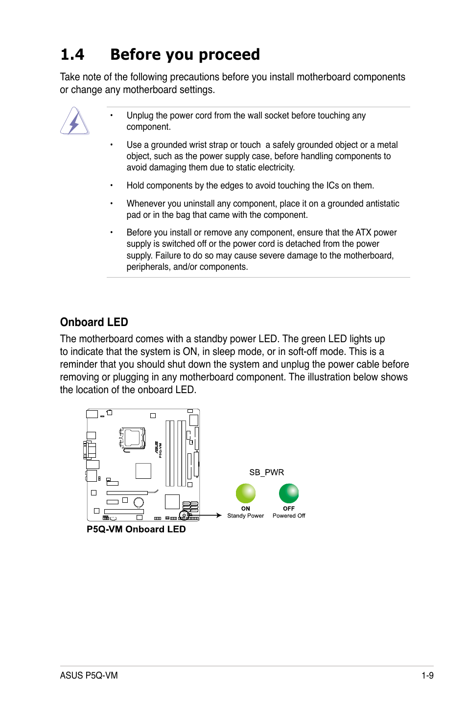 4 before you proceed, Before you proceed -9 | Asus Motherboard P5Q-VM User Manual | Page 21 / 118