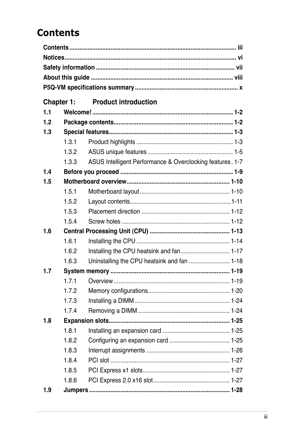 Asus Motherboard P5Q-VM User Manual | Page 3 / 118