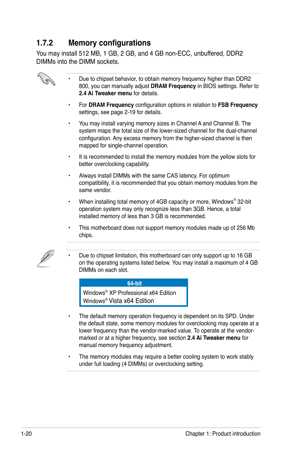 2 memory configurations, Memory configurations -20 | Asus Motherboard P5Q-VM User Manual | Page 32 / 118