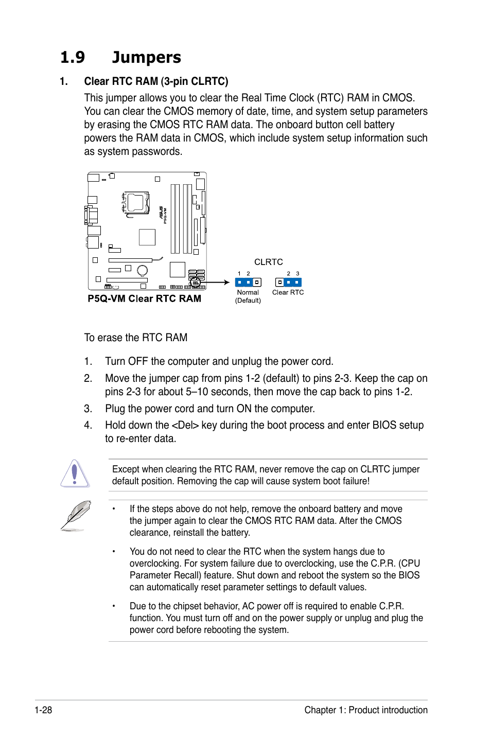 9 jumpers, Jumpers -28 | Asus Motherboard P5Q-VM User Manual | Page 40 / 118