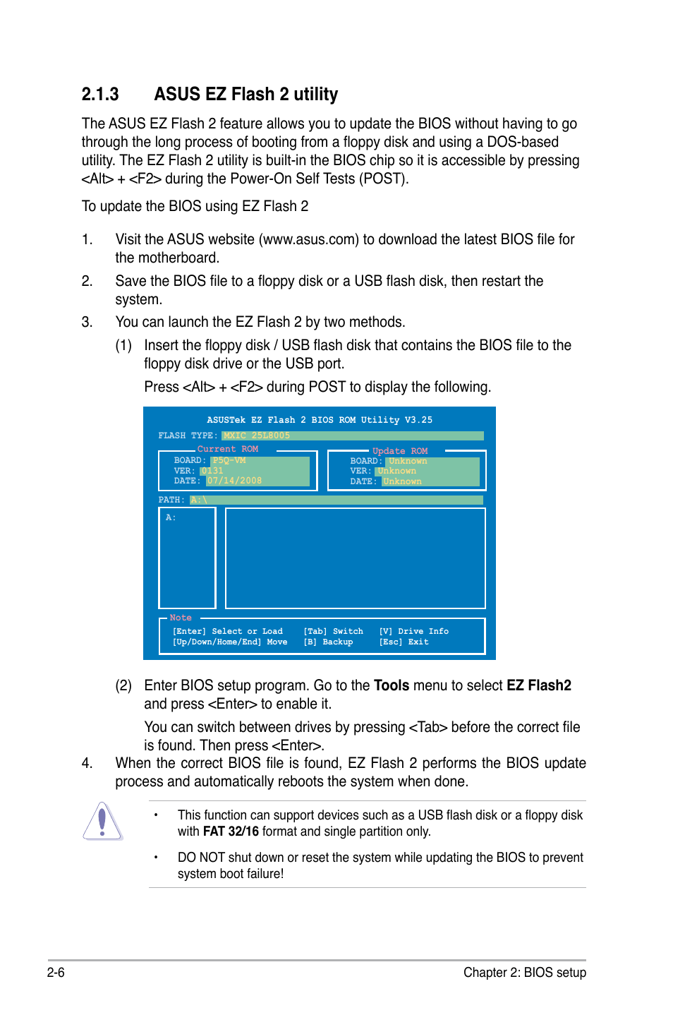 3 asus ez flash 2 utility, Asus ez flash 2 utility -6 | Asus Motherboard P5Q-VM User Manual | Page 62 / 118