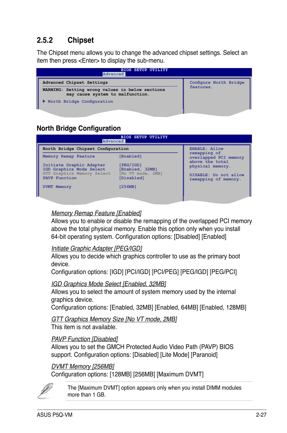 2 chipset, Chipset -27, North bridge configuration | Asus Motherboard P5Q-VM User Manual | Page 83 / 118