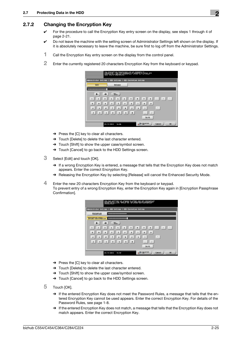 2 changing the encryption key, Changing the encryption key -25 | Konica Minolta bizhub C364 User Manual | Page 37 / 58